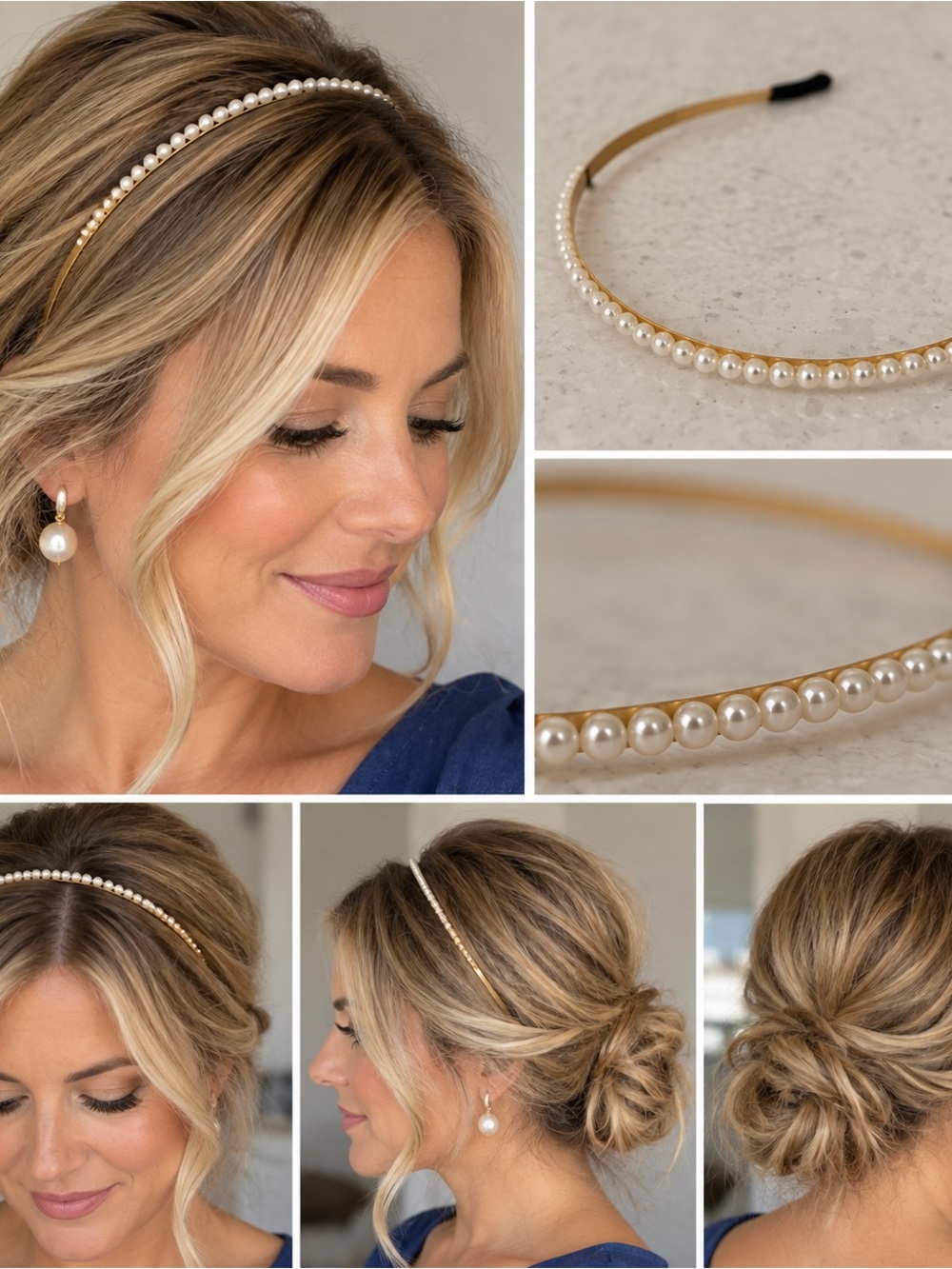 Gold Pearl Double Row Headband - Elegant Women’s Hair Accessory